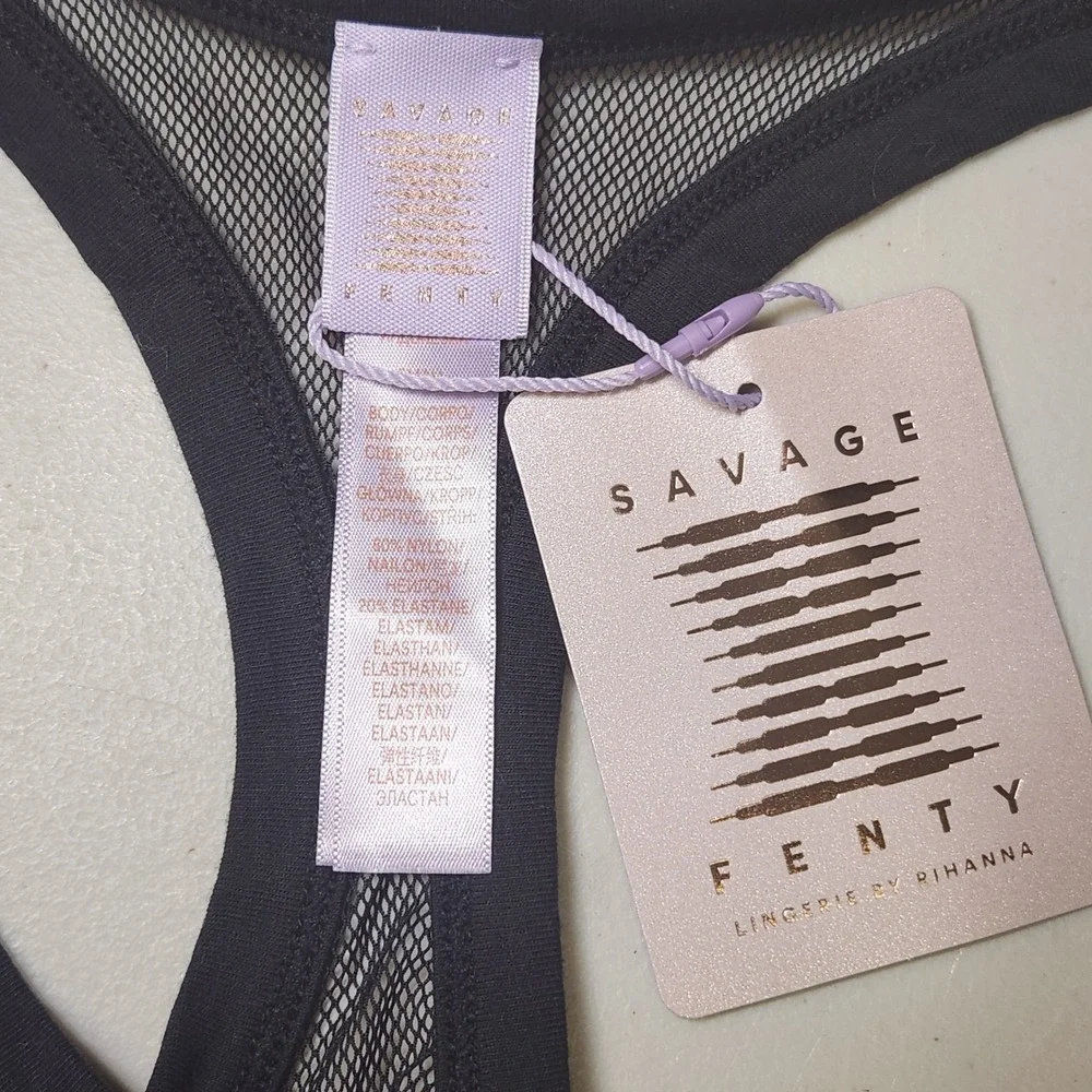 Savage X Fenty Lingerie Mesh Tank Top Small Black Racer Back Sheer‎ Rhianna